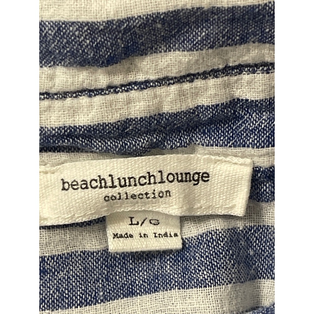 Beachlunchlounge Striped Linen Blend Shirt L Blue Coastal Nautical Casual Preppy - Picture 8 of 8